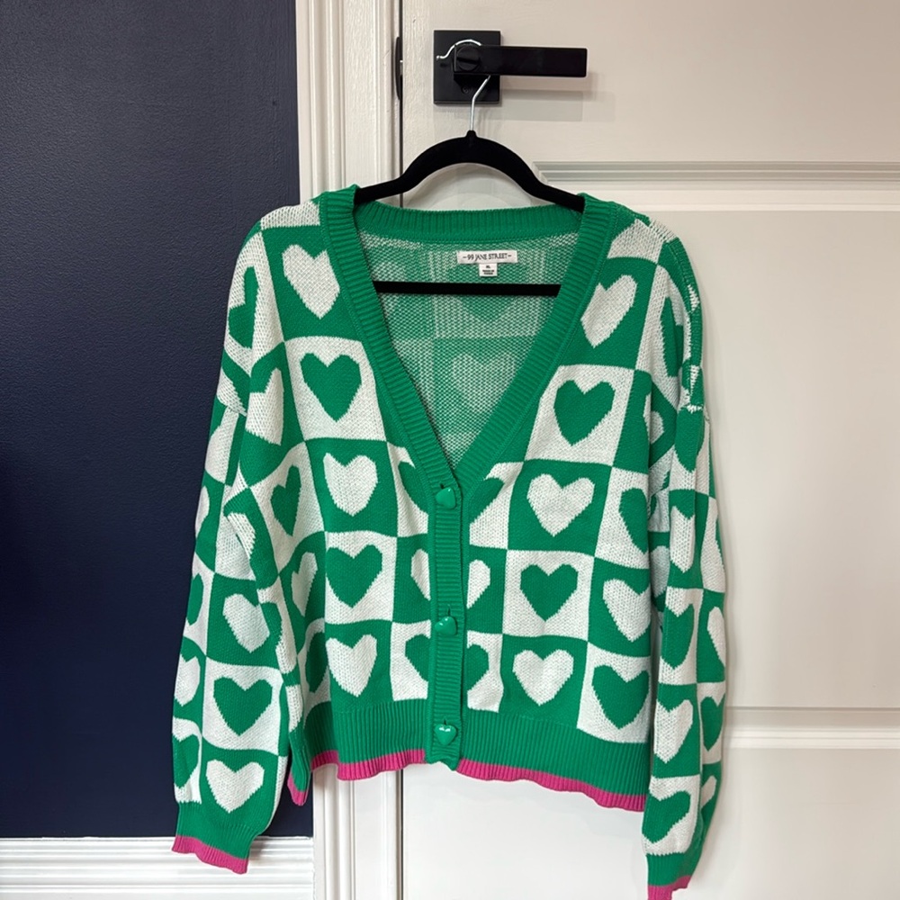 99 Jane Street green heart cardigan